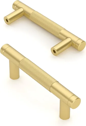 Miniatura 41 de Asidrama - Paquete de 10 tiradores para gabinete de 3 pulgadas (76mm) de color negro mate y bronce champán, manijas estriadas para gabinete