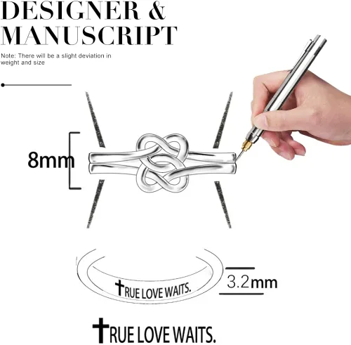 Miniatura 6 de Jewlikee Anillo de pureza de amor verdadero espera, anillo celta de nudo de amor para mujer, celibato, compromiso celta, plata de ley, Plata