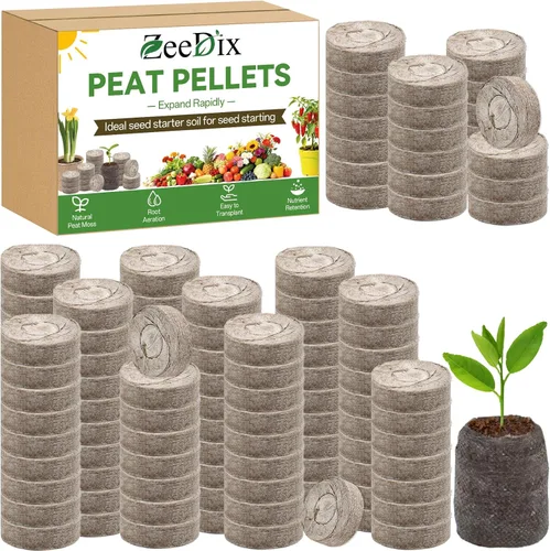 Miniatura 11 de ZeeDix 55 unidades de 1.181 in de fibra comprimida de pellets de turba, iniciadores de semillas de plantas de suelo, tapones de vivero, paleta, 55
