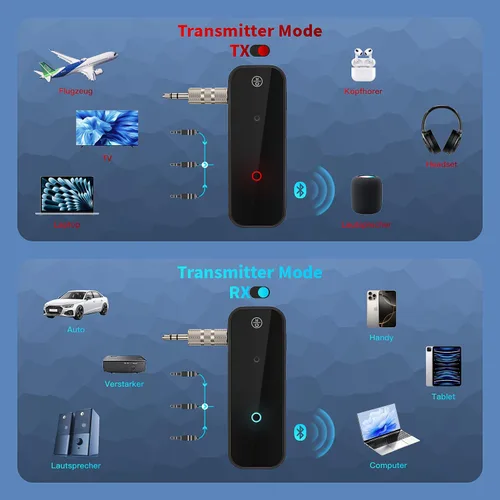Miniatura 3 de Adaptador Bluetooth auxiliar portátil de 0.138 in de dientes azules adaptador auxiliar para coche 2 en 1 receptor Bluetooth inalámbrico