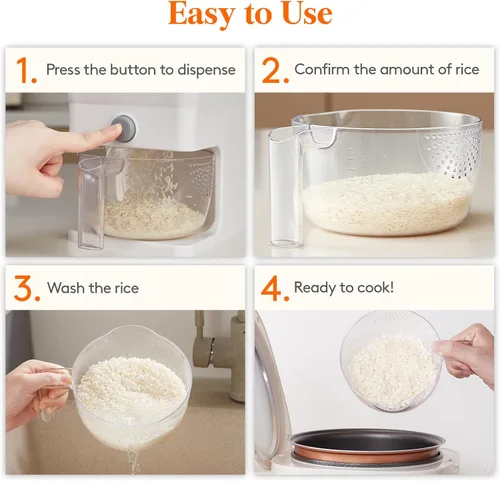 Miniatura 8 de Lifewit Contenedor de Arroz 25.4 Libras, Dispensador de Arroz con Taza Medidora, Contenedores de Cereales para Almacenamiento, Cubo de Arroz Sellado