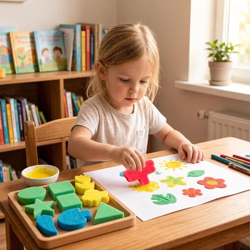 Miniatura 6 de 30 piezas de pintura de esponja de forma, pinceles de esponja para pintura acrílica, esponjas de manualidades con mango de madera para bricolaje