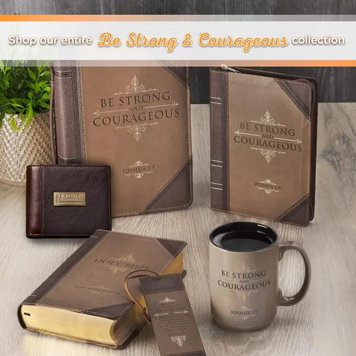 Miniatura 9 de Christian Art Gifts Cartera de cuero genuino para hombre Fuerte y valiente con incrustaciones de latón " Deuteronomio 316 versículo de la Biblia