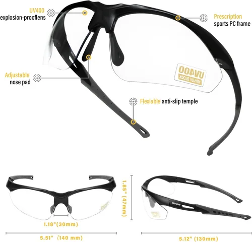 Miniatura 5 de YIFAN Z87 - Gafas de pickleball de seguridad anti niebla y arañazos para hombres y mujeres con marco negro Envoltura 100% protección UV