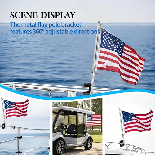 Miniatura 5 de Kit universal de bandera de barco con mástil de bandera de barco, poste de bandera de acero inoxidable, bandera de Estados Unidos con accesorios