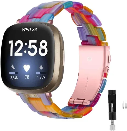 Miniatura 22 de Correa de reloj de resina compatible con Fitbit Versa 4/Sense 2/Versa 3/Sense 1, pulsera brazalete de moda ligera y ajustable de repuesto