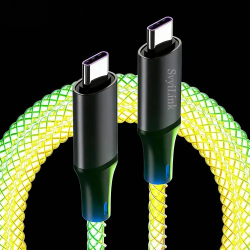 Miniatura 24 de Cable USB PD cargador rápido iluminado (USB 3 en 1 azul), cable de datos de teléfono, cable de carga de luz fluida, 39 pulgadas, material TPE