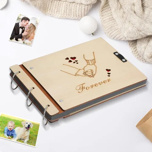Miniatura 3 de Álbum de fotos de madera con texto en inglés "Hand in Hand", libro de recuerdos de San Valentín, libro de fotos para aniversario de parejas, libro