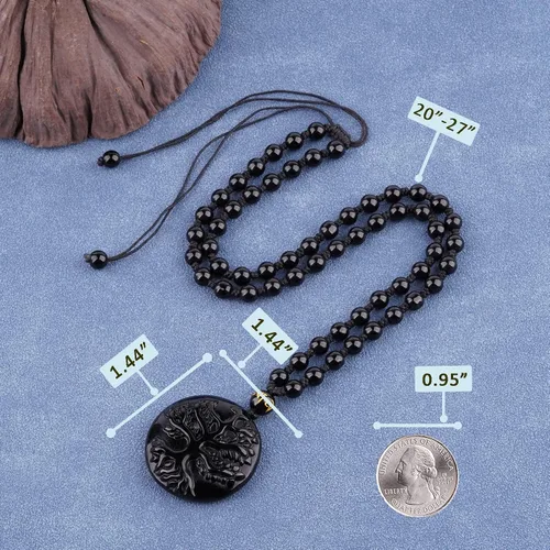 Miniatura 4 de VIKCAUX Collar de obsidiana negra con dije de protección con cadena de cuentas extendida de cristal curativo para hombres y mujeres, Cristal