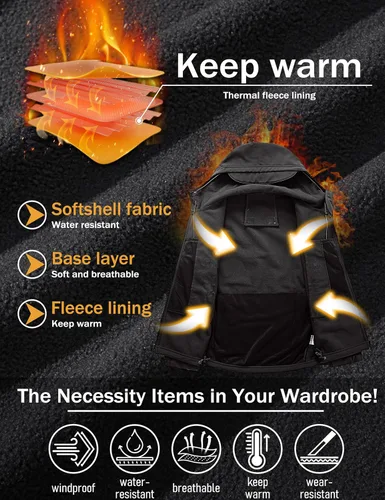 Miniatura 4 de MAGCOMSEN - Chaqueta táctica con capucha para hombre, impermeable, suave, abrigo de invierno