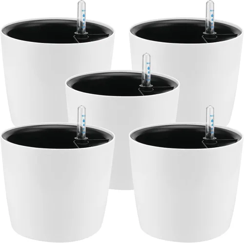Miniatura 8 de Paquete de 4 Macetas de Autoriego de 7 Pulgadas para Plantas de Interior, Macetas Redondas Decorativas Blancas de Plástico de Autoriego