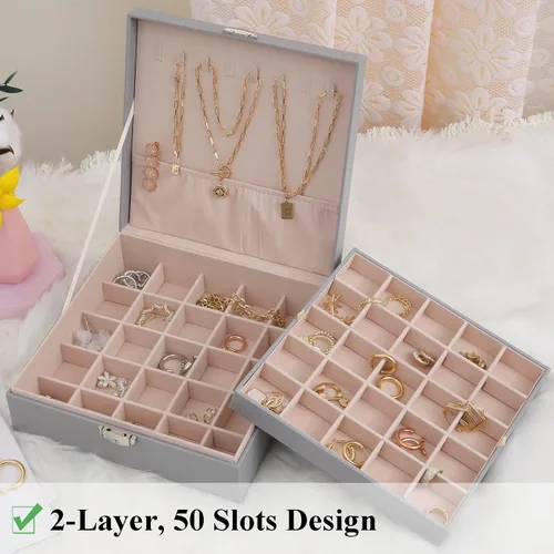 Miniatura 2 de misaya Joyero para pendientes para mujer, organizador de joyas con 50 ranuras, caja de soporte para aretes, anillos, collares, regalo para mujeres