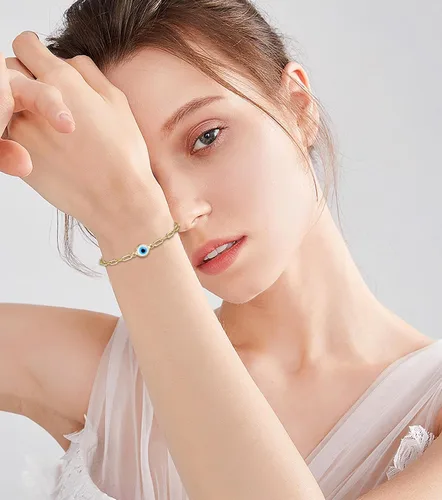 Miniatura 2 de Evil Eye Bracelets for Women,18k Gold Plated Dainty Layered Paperclip Bracelet Gold Cute Adjustable Stackable Bead Bracelets Set for Protection