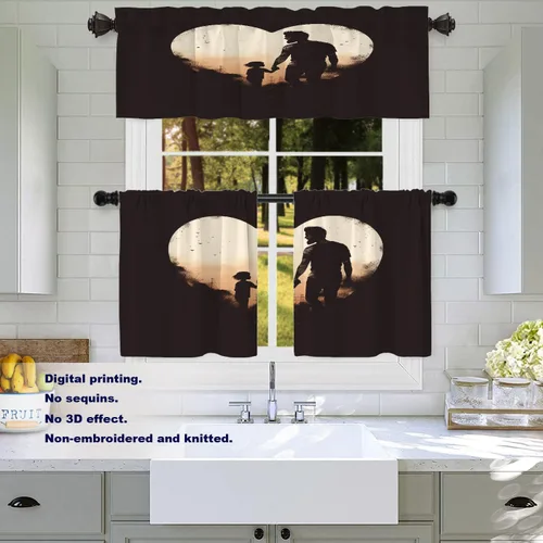 Miniatura 3 de Batmerry Silueta de hombre y niño, marco en forma de corazón con figuras, tratamiento de ventana, cortina corta de cocina multicapa de poliéster