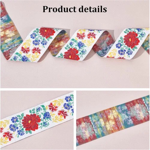Miniatura 3 de PH PandaHall Cinta de jacquard de 2 pulgadas, 10 yardas, con ribete floral y flecos bordados, cinta mexicana bordada para ropa bohemia, cuello