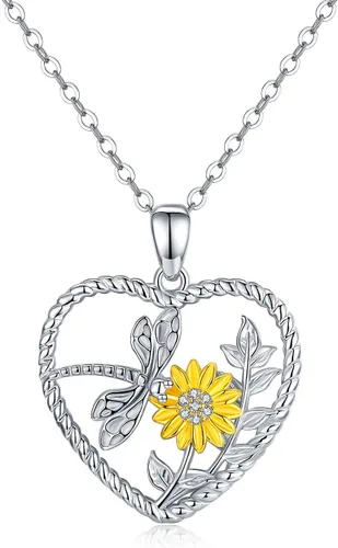 CHENGHONG Collares de girasol de plata de ley 925, collar con colgante de girasol You Are My Sunshine, regalos de joyería para mujeres y hombres