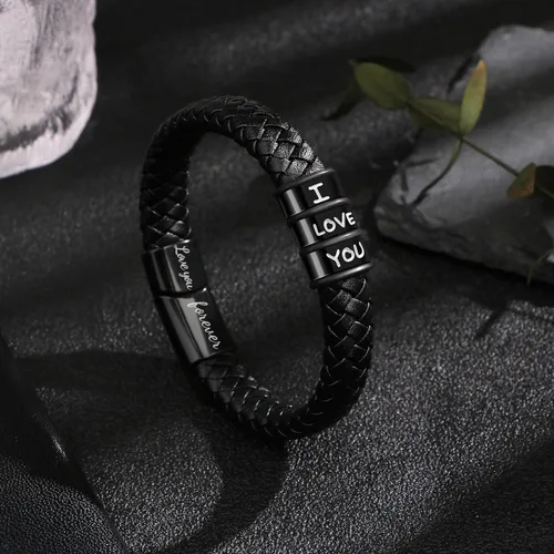 Miniatura 5 de SheCare Pulseras para hombre, regalos para hombres, pulseras de cuero para regalos del día del padre, pulseras trenzadas negras para hombre, novio