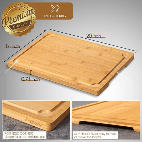 Miniatura 2 de Tabla de Cortar 2XLarge, Tablas de Cortar de Bambú de 20" para Cocina con Ranura para Jugo y Asas, Tabla de Cortar de Cocina para Carne, Tabla