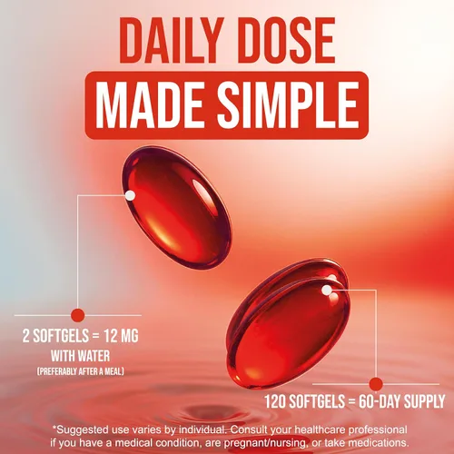 Miniatura 3 de Astaxantina 12 mg - Suplemento antioxidante de microalgas, 120 cápsulas blandas para apoyo a los ojos, la piel y el bienestar