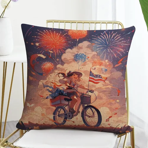 Miniatura 7 de Funda de cojín de lino para decoración del hogar al aire libre, 4 de julio, Día de la Independencia, celebración del 4 de julio, celebración retro