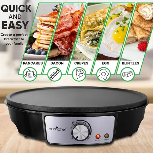 Miniatura 2 de NutriChef Plancha eléctrica y crepé Placa de cocina antiadherente de 12 pulgadas Control de temperatura ajustable Esparcidor de masa