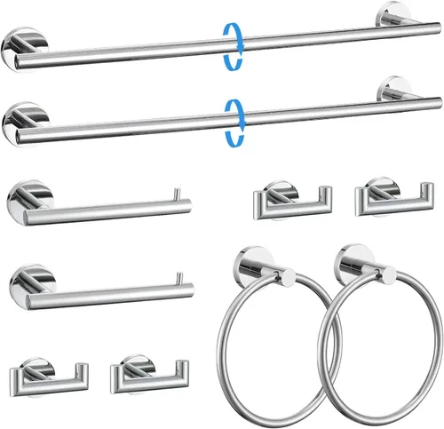 Miniatura 11 de Juego de 5 piezas de toallero, accesorios de baño de hardware de oro cepillado que incluye toallero de 60 cm, soporte de papel higiénico, anillo