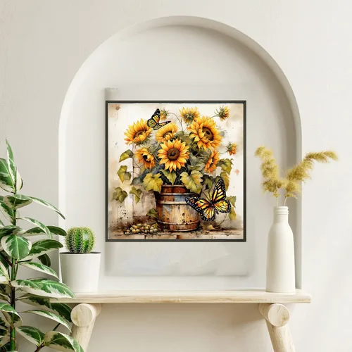 Miniatura 3 de igoodom Kits de Arte de Diamante para Adultos, Kits de Arte de Diamante de Girasoles, Kits de Pintura de Diamante de Girasoles y Mariposas Taladro