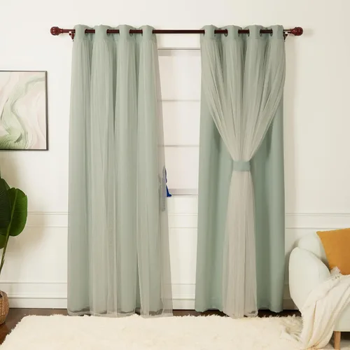 Miniatura 8 de INLINAS Cortinas opacas beige con superposición transparente, paneles térmicos y de reducción de ruido con ojales en la parte superior