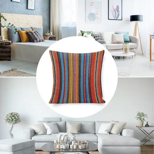 Miniatura 5 de Fundas de almohada bohemias a rayas, estilo bohemio, mexicano, retro, multicolor, funda de cojín para sofá, 16 x 16 pulgadas, fundas de almohada