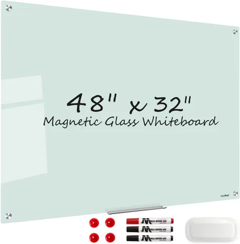 Miniatura 28 de Pizarra blanca de borrado en seco magnética negra de vidrio, TANKEE moderna pizarra blanca de vidrio templado sin marco grande para pared, oficina