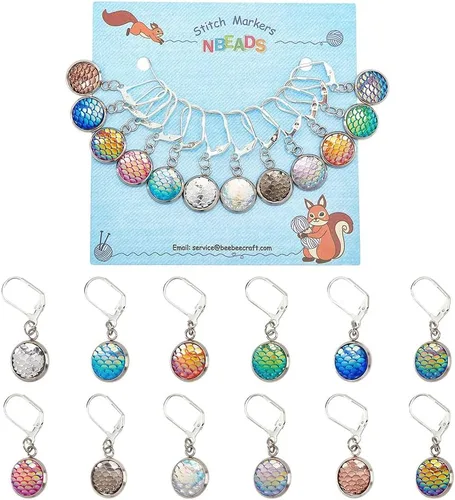 Miniatura 11 de NBEADS 20 piezas marcadores redondos de punto con anillo de animales, marcadores de punto de ganchillo esmaltados de aleación, cierre de acero