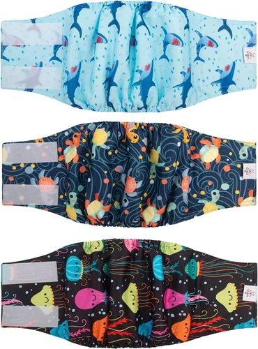 CuteBone - Pañales lavables para perro macho, 3 unidades por paquete, modelo DM28M