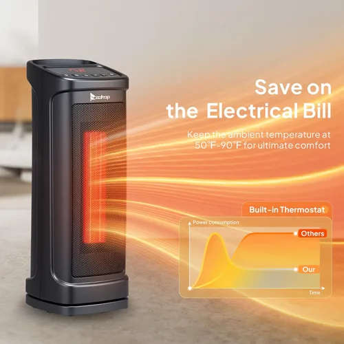 Miniatura 4 de ROVSUN - Calentador de espacio eléctrico de 17''H con control remoto, calentador de torre portátil con oscilación de 70°, temporizador, termostato
