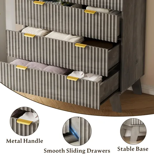 Miniatura 5 de BORNOON Cómoda alta de 46" para dormitorio, cómoda de 6 cajones acanalados, cómoda moderna de madera con almacenamiento profundo, correderas