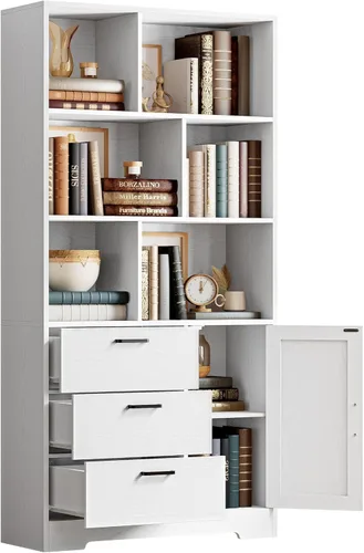 Miniatura 8 de IRONCK Estantería con cajones, estantería de 70.9 pulgadas de alto con puertas, estanterías y estanterías con almacenamiento, estantería con 6 cubos