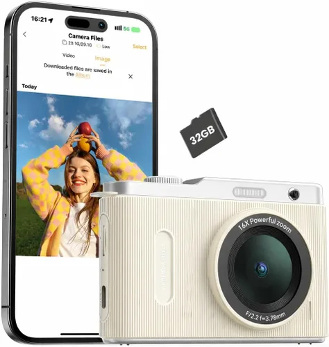 Cámara digital para niños con lente dual de conmutación, 64MP 4K Point and Shoot Cámara con tarjeta de 32 GB, zoom 16X antivibración, cámaras