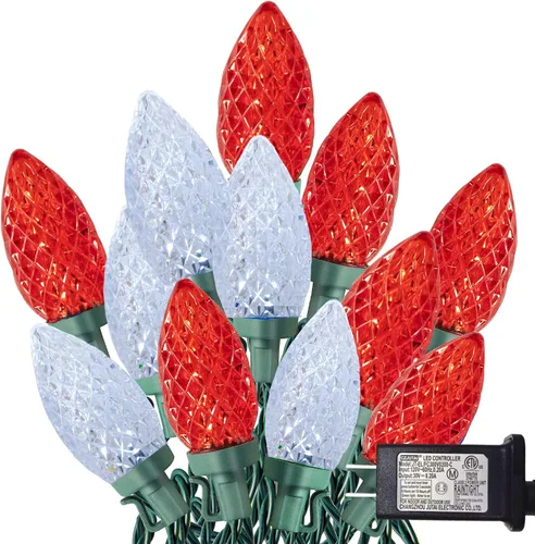 Miniatura 10 de TW SHINE Luces de Navidad C9, 100 luces LED de 66 pies para exteriores, con 8 modos de temporizador, impermeables, conectables para interiores