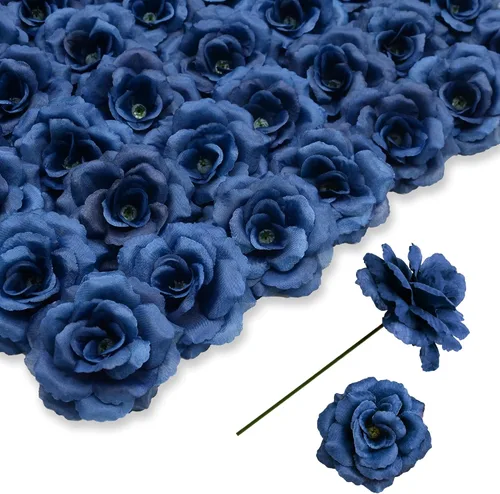 Miniatura 27 de Flores artificiales de rosas, 50 unidades de rosas plateadas a granel con tallo, cabeza de flor falsa de rosa de seda de 3 pulgadas para bodas, Plata