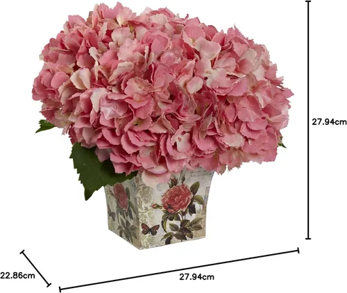 Miniatura 3 de Nearly Natural Arreglo de seda de hortensias con maceta floral