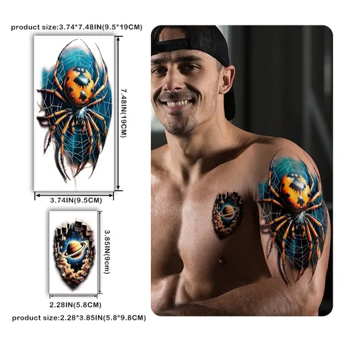 Miniatura 3 de 77 hojas de tatuajes temporales 3D para hombres y mujeres, diseño de león, tigre, dragón, araña, escorpión, serpiente, medusa, rosa, para cuello