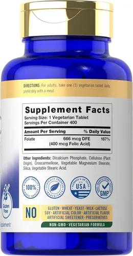 Miniatura 2 de Carlyle Ácido fólico 400 mcg 400 tabletas Vegetariano, sin OMG, suplemento sin gluten