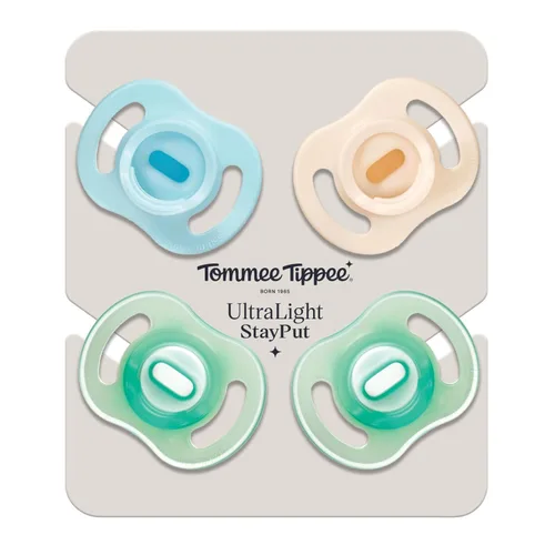 Miniatura 8 de Tommee Tippee Set de Chupetes Stay Put, Contiene 2 Chupetes StayPut Ultra-Light que Brillan en la Oscuridad y 2 Chupetes StayPut Ultra-Light, 0-6