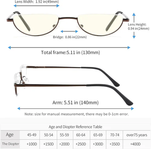 Miniatura 3 de Half Lens Reading Glasses Blue Light Blocking, Half Moon Frame Semi Rim Spring Hinge Readers with Case for Men Women