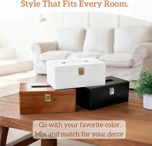 Miniatura 7 de Funda rectangular negra para caja de pañuelos con interruptor de metal, soporte rectangular para caja de pañuelos con tapa, accesorios de baño