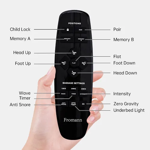 Miniatura 7 de Fromann Base de cama ajustable individual, base de cama ajustable con control remoto inalámbrico y puertos USB, gravedad cero, masaje, inclinación