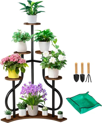 Miniatura 2 de Soporte esquinero de 6 niveles, soporte para plantas de interior con base en forma de L, estante estético de metal para múltiples plantas, maceta