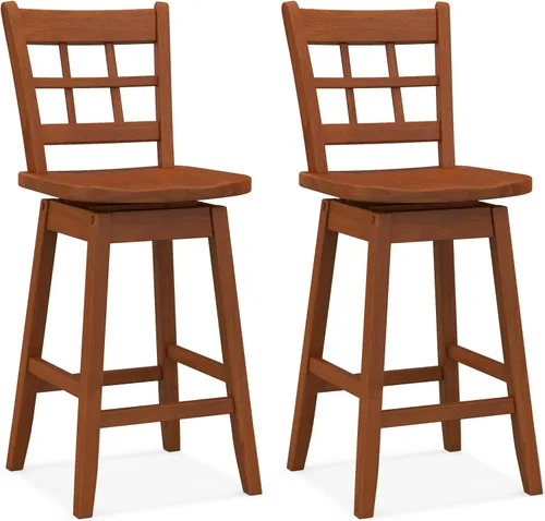Giantex Juego de 2 taburetes de bar de 24.5 pulgadas, taburetes de bar giratorios de granja con respaldo hueco de 6 rejillas y asiento ergonómico