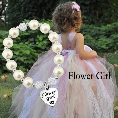 Miniatura 5 de TGBJE Pulsera de perlas para niña de flores, regalo de fiesta de boda, regalo para niña de flores, regalo para dama de honor, pulsera de perlas