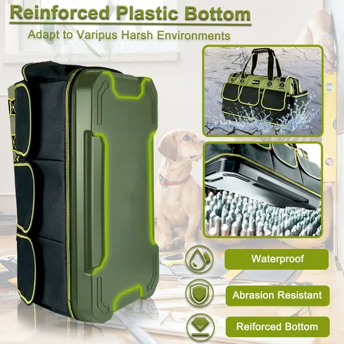Miniatura 6 de Bolsa de herramientas de 17 pulgadas para hombres de alta resistencia con base moldeada impermeable, bolsa de gran capacidad de boca ancha, bolsas