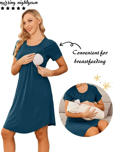 Miniatura 2 de Ekouaer Camisón de enfermería de manga corta Vestido de enfermería 3 en 1 camisón de maternidad para lactancia materna ropa de dormir vestido